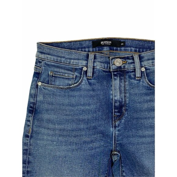 Hudson Womens Nico Mid Rise Blue Denim Comfort Cropped Straight Leg Jeans Sz 25 - Picture 4 of 11